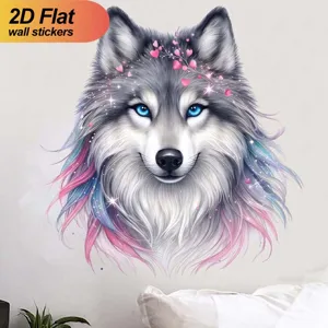 2D flat wolf wall sticker PVC self-adhesive decal for bedroom living room wall decor.