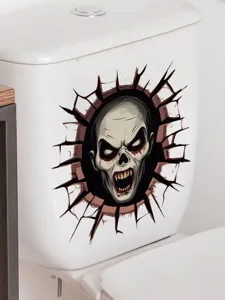 Autocollant de toilette zombi crâne mur cassé 3D horreur décoration de salle de bain