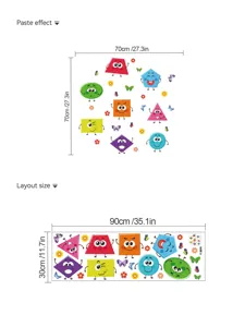 Cartoon geometrische vorm muursticker voor kinderkamer, schattige pvc wanddecoratie.