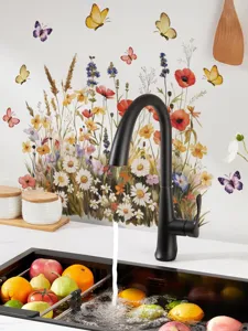 Kitchen wall sticker detail showing waterproof floral and butterfly decal design for home decor.