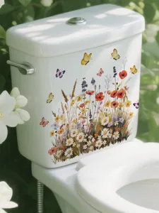 Waterproof PVC floral butterfly toilet sticker removable wall decal detail decoration.