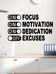 Inspirerende zwarte Engelse tekst muursticker detailweergave voor inspirerend kantoorinterieur.