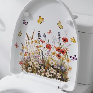 Waterproof butterfly floral toilet sticker PVC removable bathroom wall home decor