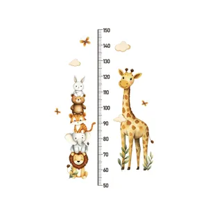 Cartoon animal height growth chart wall sticker for kids bedroom decor, removable PVC.