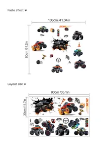 Monster truck wall stickers removable PVC vinyl wall decals for kids bedroom living room decor
