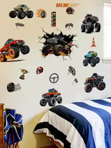 Monster truck wall stickers for kids bedroom, PVC waterproof removable decor decals.