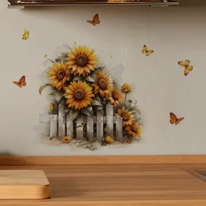 Autocollant mural tournesol PVC autocollant décoration pour chambre salon mur de fond