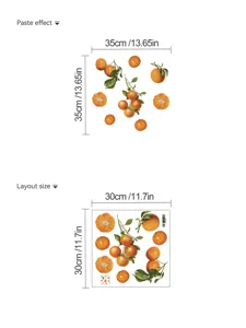 Orange wall sticker dimension diagram showing layout size and paste effect for easy room decor.