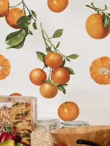 Detailed view of vintage watercolor orange fruit wall stickers, perfect for home decor.