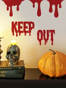Autocollant mural Halloween KEEP OUT effrayant avec gouttes de sang pour chambre deco.
