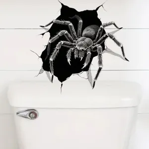 3D Broken Wall Scary Spider Wall Sticker Halloween Toilet Lid Decal Waterproof Self-Adhesive PVC Bathroom Bathtub Horror Decor