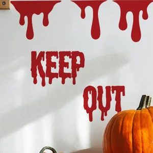 Autocollant mural Halloween lettrage KEEP OUT ensanglanté autocollant amovible déco