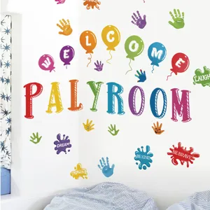 Kleurrijke cartoon letters ballon handafdruk muurstickers kinderkamer decor PVC