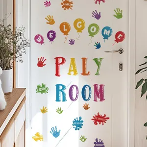 Kleurrijke cartoon handafdruk letters muursticker voor kinderslaapkamer huis decoratie vinyl PVC