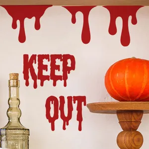 Autocollant mural Halloween effrayant ensanglanté KEEP OUT amovible déco vue principale!