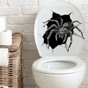 3D creepy giant spider toilet sticker waterproof self-adhesive PVC bathroom wall decal main view