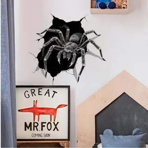 3D spider wall sticker for bathroom and bedroom, waterproof self adhesive PVC scary decal decor