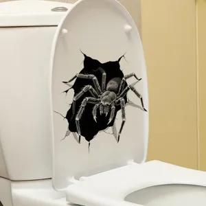 3D spooky spider toilet sticker waterproof PVC wall decal for bathroom decor and home.