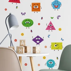 Leuke cartoon geometrische vorm muursticker voor kinderkamer, waterdichte zelfklevende PVC stickers.