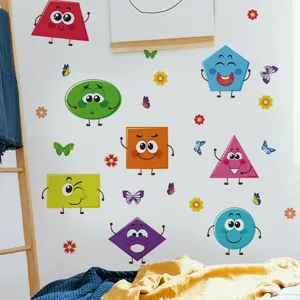 Kleurrijke geometrische muurstickers met cartoon gezichtjes voor kinderkamer PVC