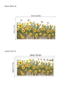 Zonnebloem muursticker maatdiagram met indeling en plakafmetingen voor wanddecoratie thuis.