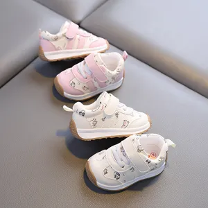 Chaussures de marche imperméables en cuir pour tout-petits avec motif chat et semelle