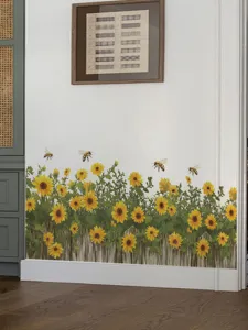 Zonnebloem muursticker voor slaapkamer woonkamer decor, zelfklevende bloemen gras decal voor muur.