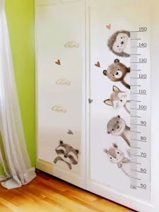 Aquarell Waldtiere Messlatte Aufkleber für Kinderzimmer Wand und Kleiderschrank Dekoration.
