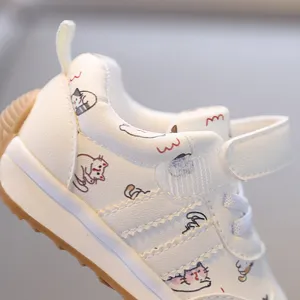 Chaussures de marche étanches bébé cuir mignon chat imprimé baskets décontractées pour garçons filles