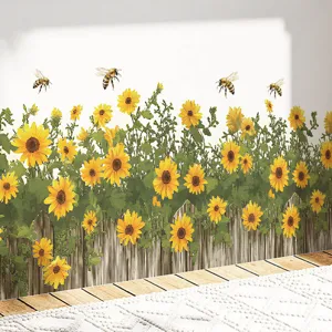 Prachtige zonnebloem muursticker rustiek houten hek bijen zelfklevende home decoratie