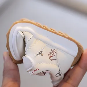 Chaussures de marche souples pour bébé, cuir imperméable avec de jolis motifs de chats.