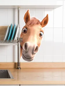 Funny peeping horse wall sticker close-up detail, showing the 3D design for home decor.