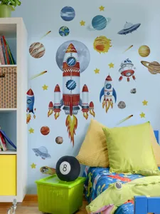 Stickers muraux univers galaxie espace chambre garcon enfant decoration murale autocollant