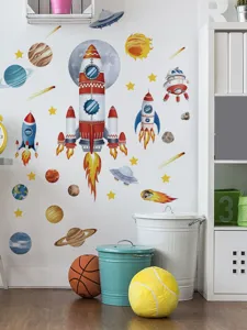 Autocollant mural espace univers galaxie pour chambre d'enfant et deco maison