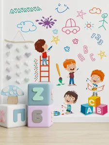 Kids room educational wall sticker cartoon alphabet numbers nursery bedroom decor PVC decal
