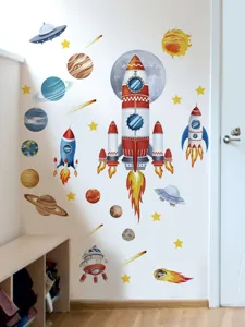 Magnifiques autocollants muraux espace chambre d'enfant, fusée planètes stickers déco.
