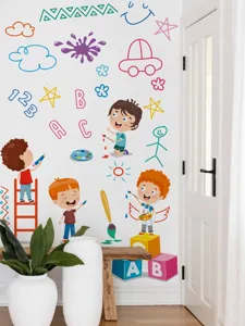 Kids educational wall stickers, cartoon toddler room decor, PVC nursery background wall decals.