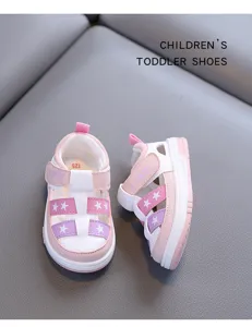 Sandales pour tout-petit respirantes semelle souple rose blanc motif étoile mignon chaussures bébé été.