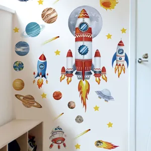 Autocollants muraux univers galaxie espace pour chambre de garcon decoration murale