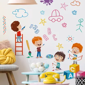 Kids learning wall stickers nursery room decor cute cartoon numbers letters PVC wallpaper