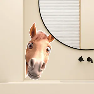 Funny Cartoon Peeking Horse Head Wall Sticker Waterproof PVC Self Adhesive Toilet Decal Creative 3D Animal Poster Home Bathroom Living Room Decor