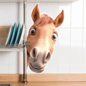 Funny horse head wall sticker peel and stick funny animal decal for home room wall decor