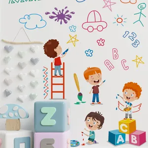 Kids cartoon wall stickers for learning, alphabet numbers PVC wall decals for children room decor