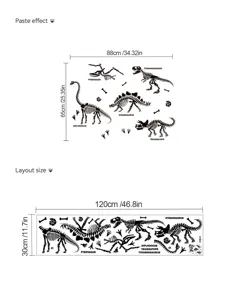 Dinosaur fossil skeleton wall stickers PVC self adhesive home decor room decoration