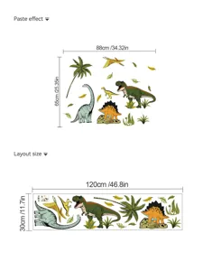 Adhésif mural décoratif motif dinosaure mignon pour chambre d'enfant et salon en PVC.