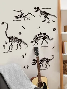 Dinosaur fossil wall sticker PVC black skeleton decals for kids bedroom home decor set