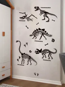 Black dinosaur skeleton wall stickers pvc self-adhesive kids bedroom wall decor decals for home