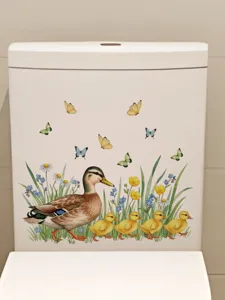 Cute Easter duck and butterfly wall sticker, waterproof PVC self-adhesive home decal.