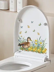 Cute duck and butterfly pattern toilet seat cover, waterproof home bathroom decor sticker.