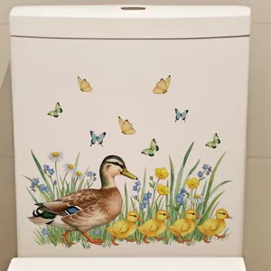 Cute duck and butterfly wall sticker PVC waterproof self-adhesive home decor decal for toilet tank
